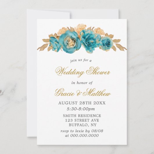 Aquamariner und cremiger Gold Floral Polterabend l (Vorderseite)