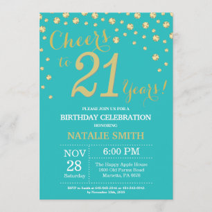 Aquamariner und Gold 21. Geburtstag Diamant Einladung