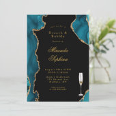 Aquamariner und Gold Agate Stone Brunch & Bubbly l Einladung (Stehend Vorderseite)
