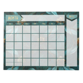 Aquamariner und goldener Blumenkalender Notizblock