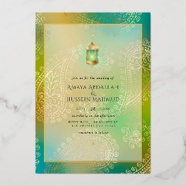 Aquamariner und goldener Foil Arabian Wedding Foil Folieneinladung