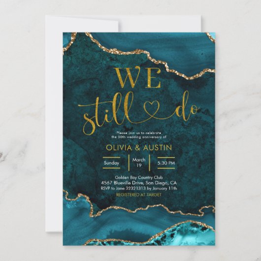 Aquamariner und goldener Geburtstag Einladung (Vorderseite)