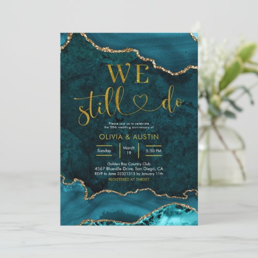 Aquamariner und goldener Geburtstag Einladung (Stehend Vorderseite)