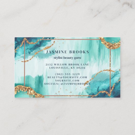 Aquamariner und goldener Glitzer Visitenkarte (Rückseite)
