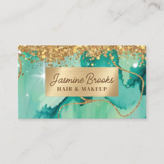 Aquamariner und goldener Glitzer Visitenkarte (Vorderseite)
