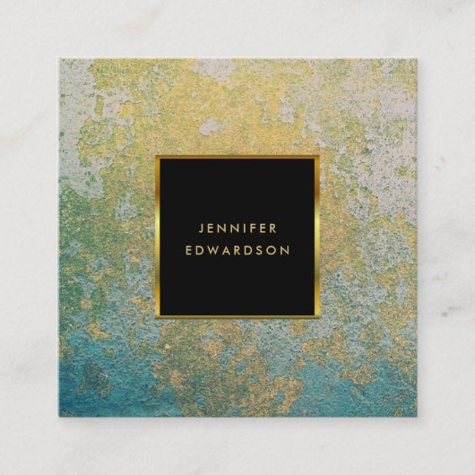 Aquamariner und goldener Steingeode beruflich Quadratische Visitenkarte (Vorderseite)