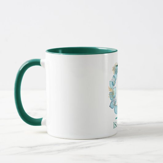 Aquamariner und Goldmonogramm-Letter I Tasse (Links)