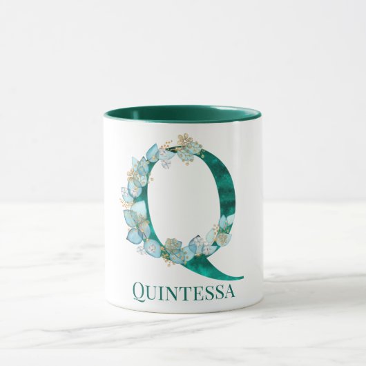 Aquamariner und Goldmonogramm-Letter Q Tasse (Zentrum)