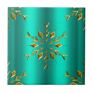 Aquamariner und Goldweihnachtsstern Fliese