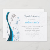 Aquamariner und grauer Blumenzauber Einladung (Vorne/Hinten)