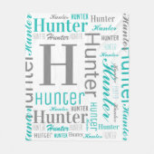 Aquamariner und grauer Name und Monogram Cloud Wor Fleecedecke (Vorderseite)
