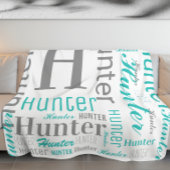 Aquamariner und grauer Name und Monogram Cloud Wor Fleecedecke
