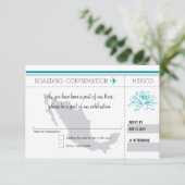 Aquamariner und grauer UAWG Boarding Pass to MEXIC RSVP Karte (Stehend Vorderseite)