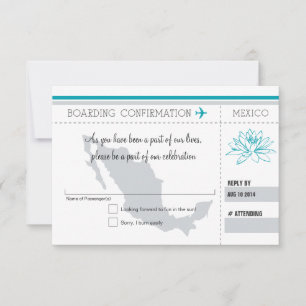 Aquamariner und grauer UAWG Boarding Pass to MEXIC RSVP Karte