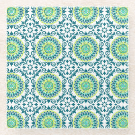 Aquamariner und grüner Boho-Stil Glasuntersetzer