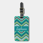 Aquamariner und grüner riesiger Zickzack Muster-In Gepäckanhänger (Vorderseite vertikal)