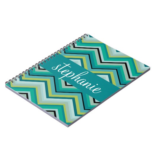 Aquamariner und grüner riesiger Zickzack Muster-In Notizblock (Linke Seite)