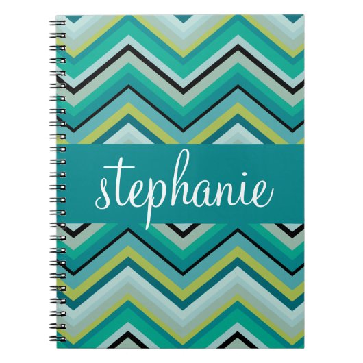 Aquamariner und grüner riesiger Zickzack Muster-In Notizblock (Vorderseite)