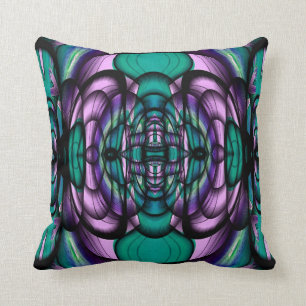 Aquamariner und lila Fraktal Design-Amerikaner Kissen