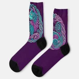 Aquamariner und Lila Katzenkreis Socken