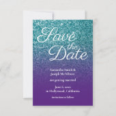 Aquamariner und Lila Ombre-Glitzer Save the Date Einladung (Vorderseite)