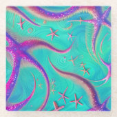 Aquamariner und Lila Starfish Beachy Glasuntersetzer (Vorderseite)