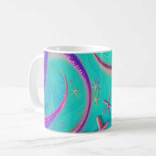 Aquamariner und Lila Starfish Beachy Kaffeetasse (Vorderseite Links)