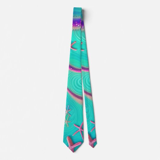 Aquamariner und Lila Starfish Beachy Krawatte (Vorderseite)