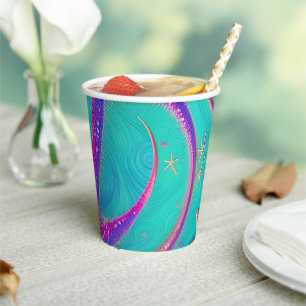 Aquamariner und Lila Starfish Beachy Pappbecher