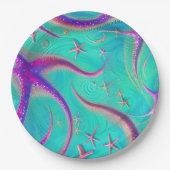 Aquamariner und Lila Starfish Beachy Pappteller (Vorderseite)
