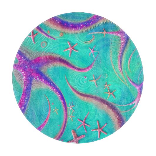 Aquamariner und Lila Starfish Beachy Schneidebrett (Vorderseite)