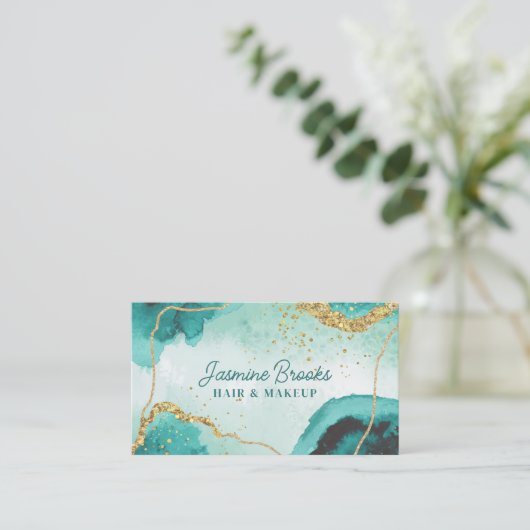 Aquamariner und moderner Glitzer Visitenkarte (Stehend Vorderseite)