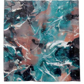 Aquamariner und orangefarbener abstrakter Marmor Duschvorhang (Vorderseite)