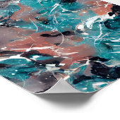 Aquamariner und orangefarbener abstrakter Marmor Poster (Ecke)