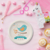 Aquamariner und orangefarbener Vogel auf ZweigBaby Pappteller (Party)