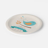 Aquamariner und orangefarbener Vogel auf ZweigBaby Pappteller (Schrägansicht)