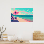 Aquamariner und Peach Beach, Sessel und Regenschir Poster (Küche)