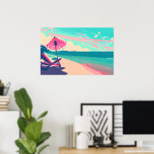 Aquamariner und Peach Beach, Sessel und Regenschir Poster (Heimbüro)