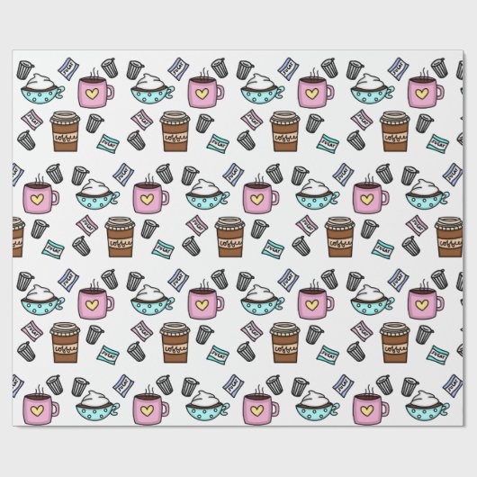 Aquamariner und rosa niedlicher Kaffee Geschenkpapier (Flach)