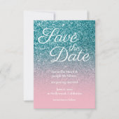 Aquamariner und rosa Ombre Glitzer Save the Date Einladung (Vorderseite)