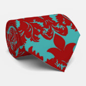 aquamariner und roter Aquakulturdamast Krawatte (Gerollt)