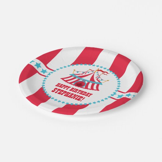 Aquamariner und roter pappteller (Schrägansicht)