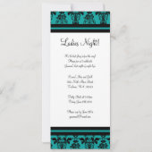 Aquamariner und schwarzer Damast-Junggeselinnen-Ab Einladung (Rückseite)