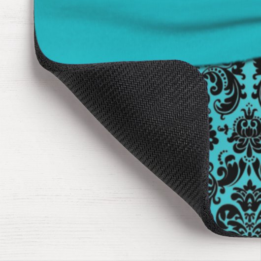 Aquamariner und schwarzer Damast Mousepad (Ecke)