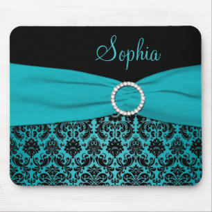 Aquamariner und schwarzer Damast Mousepad