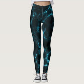 Aquamariner und schwarzer Marmorwirbel Abstrakt Leggings (Vorderseite)