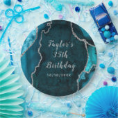 Aquamariner und silberer Agate Marble Geburtstag Pappteller (Party)