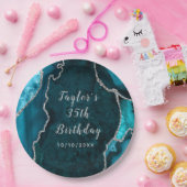 Aquamariner und silberer Agate Marble Geburtstag Pappteller (Party)