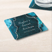 Aquamariner und silberer Agate-Marmor 16 . Geburts Rechteckiger Pappuntersetzer (angewinkelt)