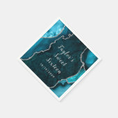 Aquamariner und silberer Agate-Marmor 16 . Geburts Serviette (Ecke)